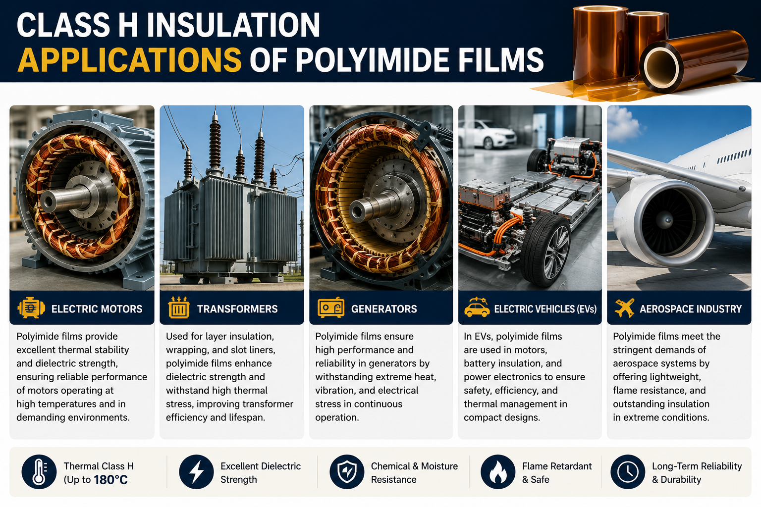 Class H Insulation Applications of Polyimide Films